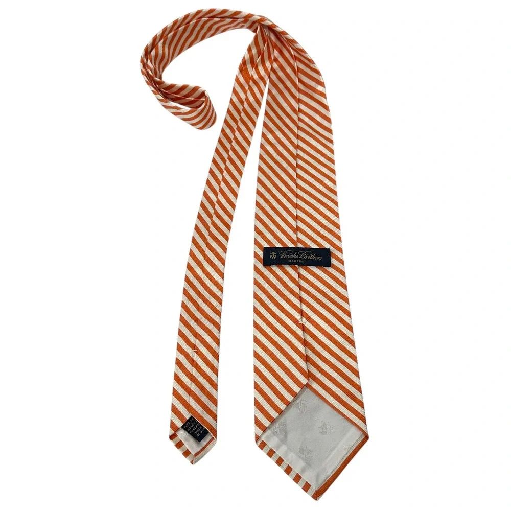 Brooks Brothers Makers Rep Stripe‎ Silk Tie Orange Ivy Prep Made England